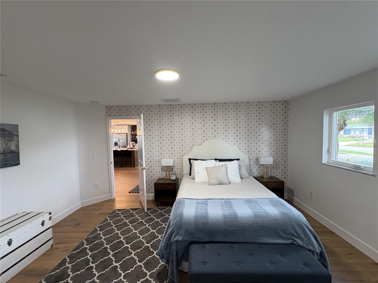 Custom mid century wallpaper accent wall.