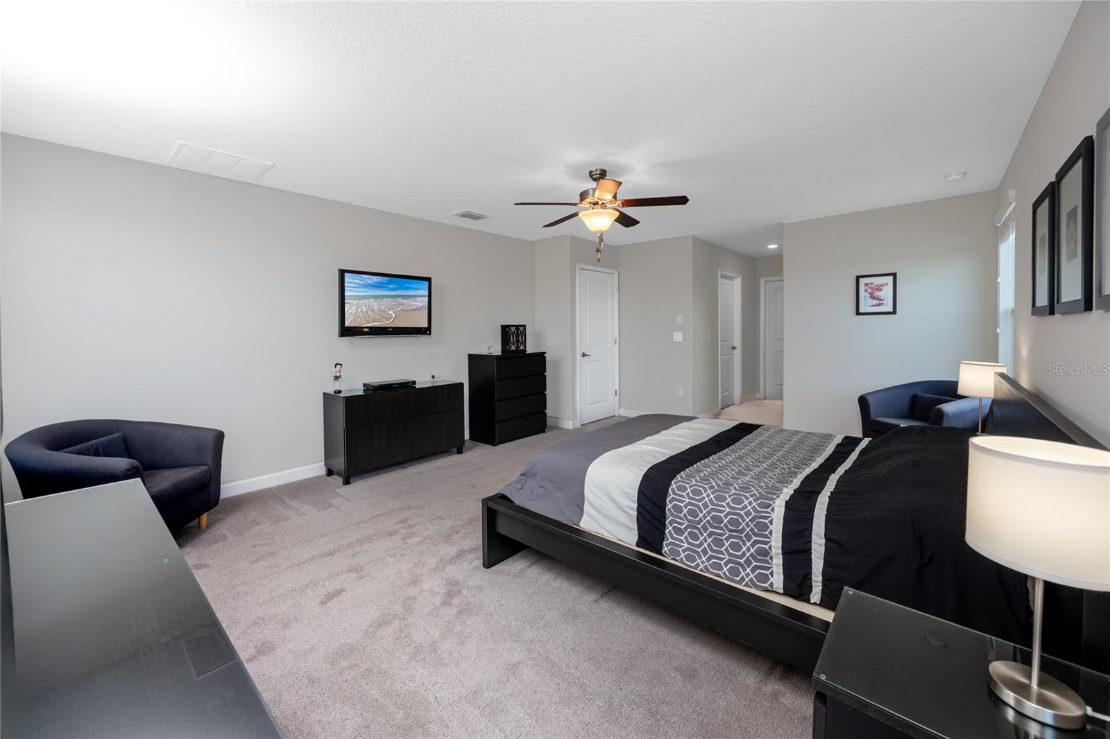 Upstairs Primary Bedroom with lake views