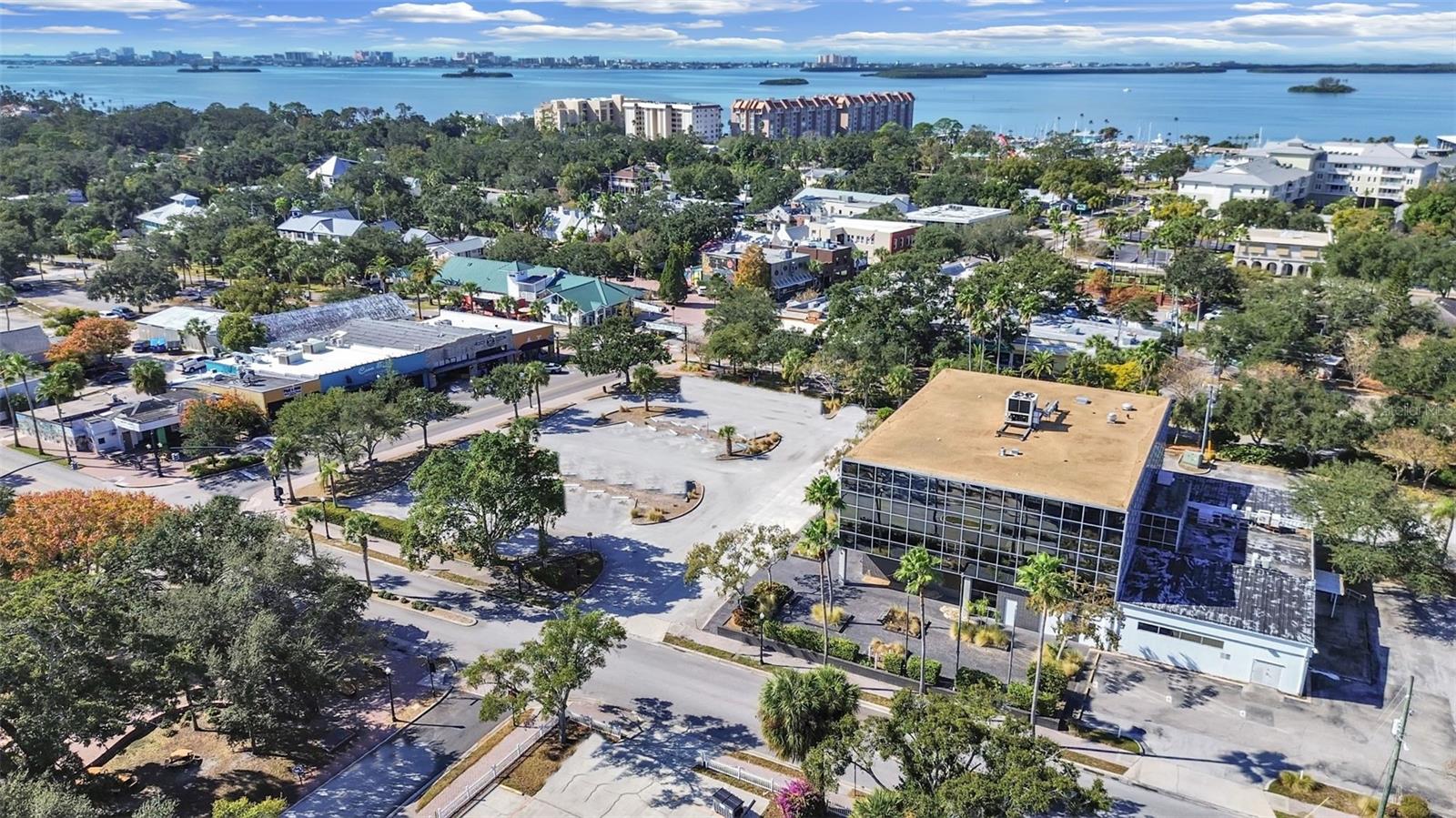 Downtown Dunedin City and water view.
