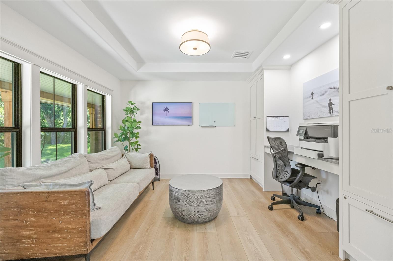 Office Space with Built in Shelves