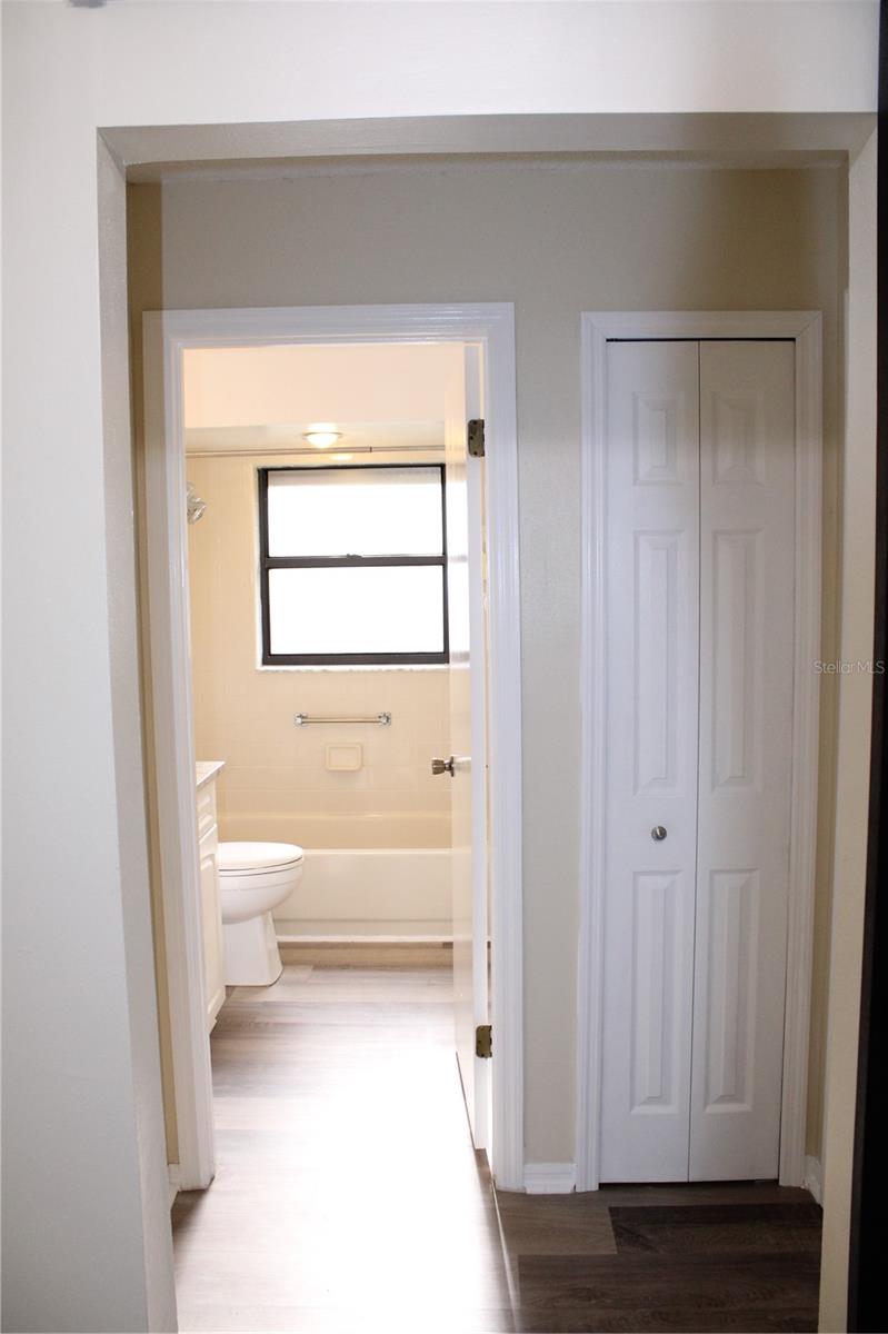 View into guest bath from foyer