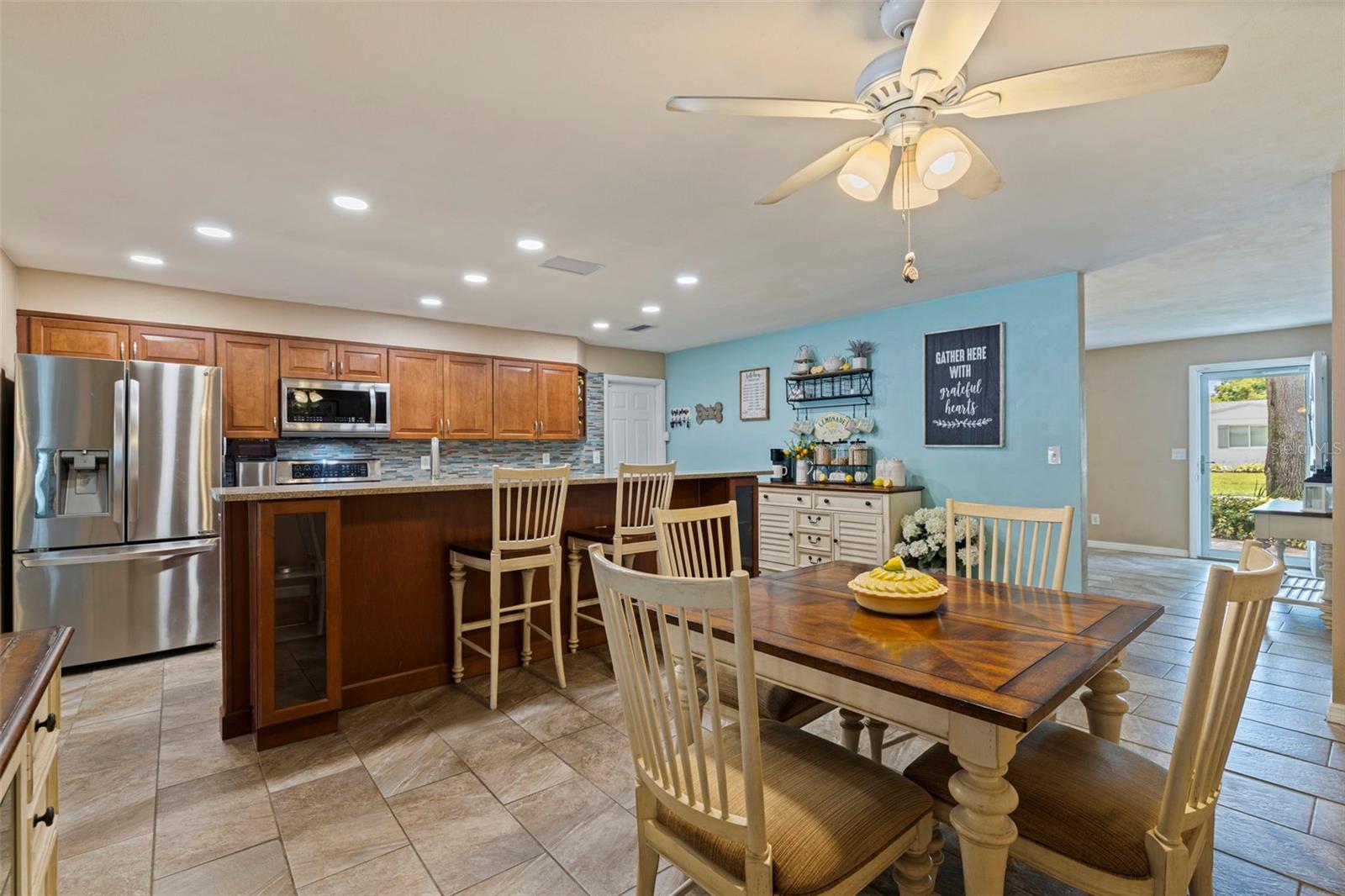 Open dining and kitchen area