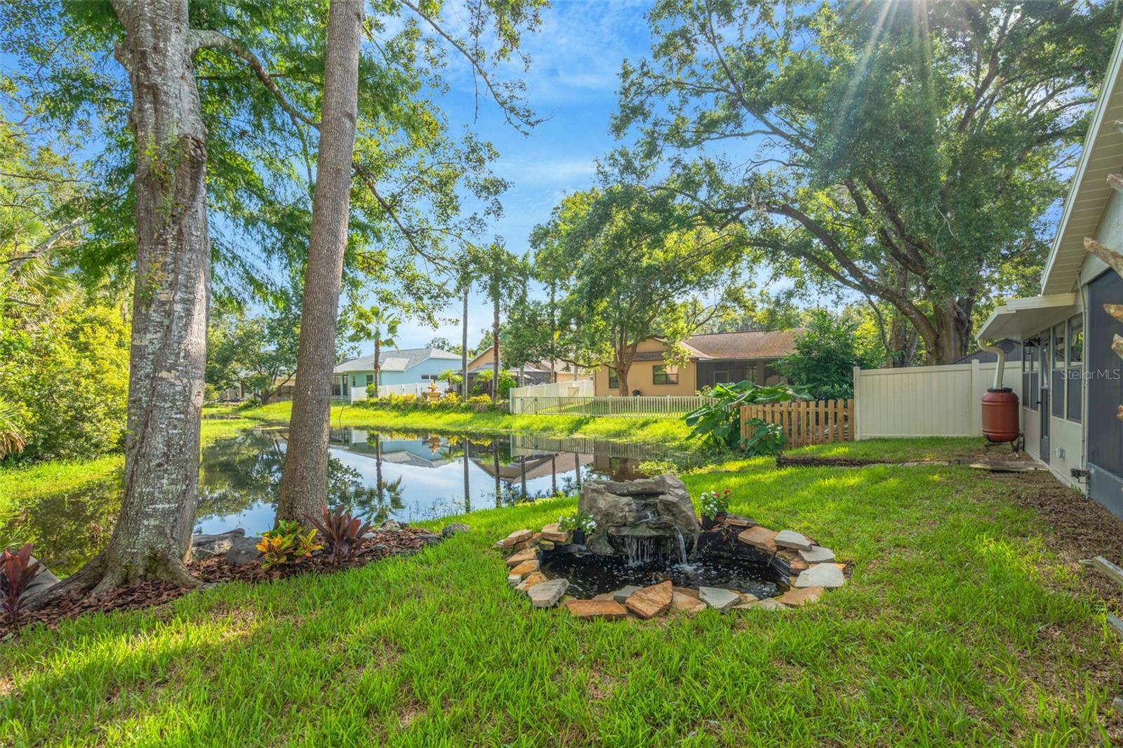 Check out the koi pond with waterfall and the peaceful view.