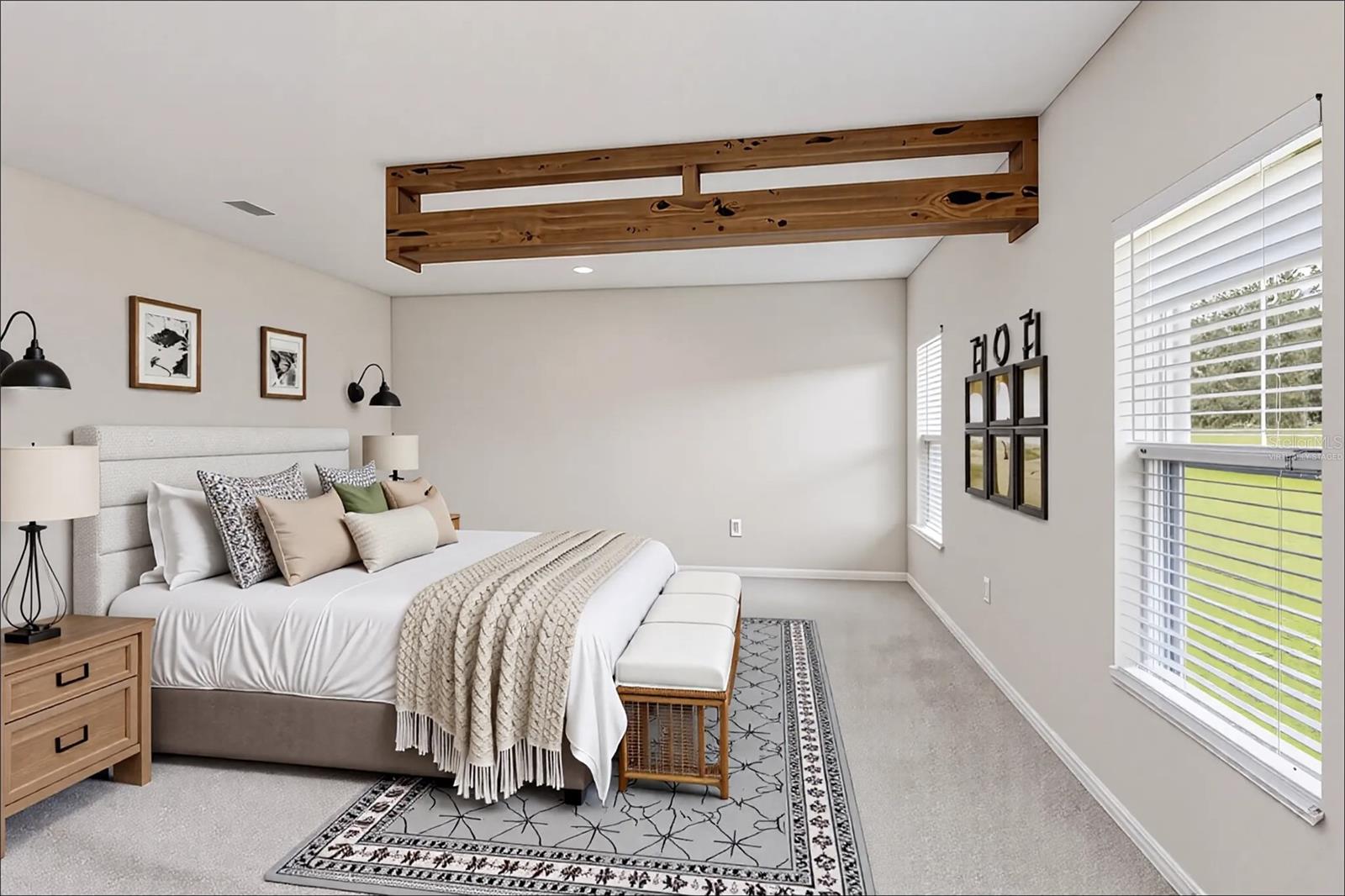 Virtually staged primary bedroom