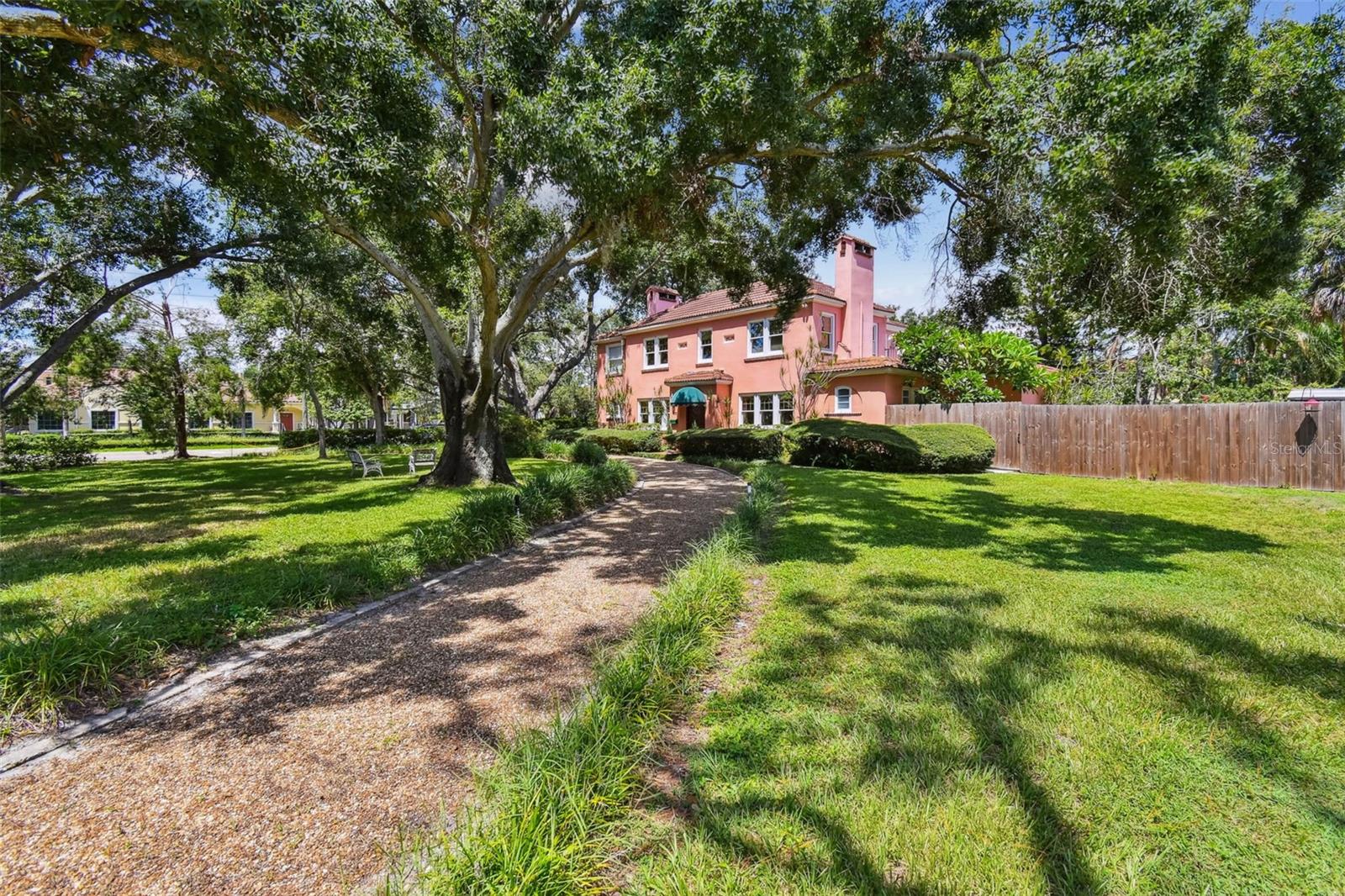 Circular driveway makes a grand entrance to the property
