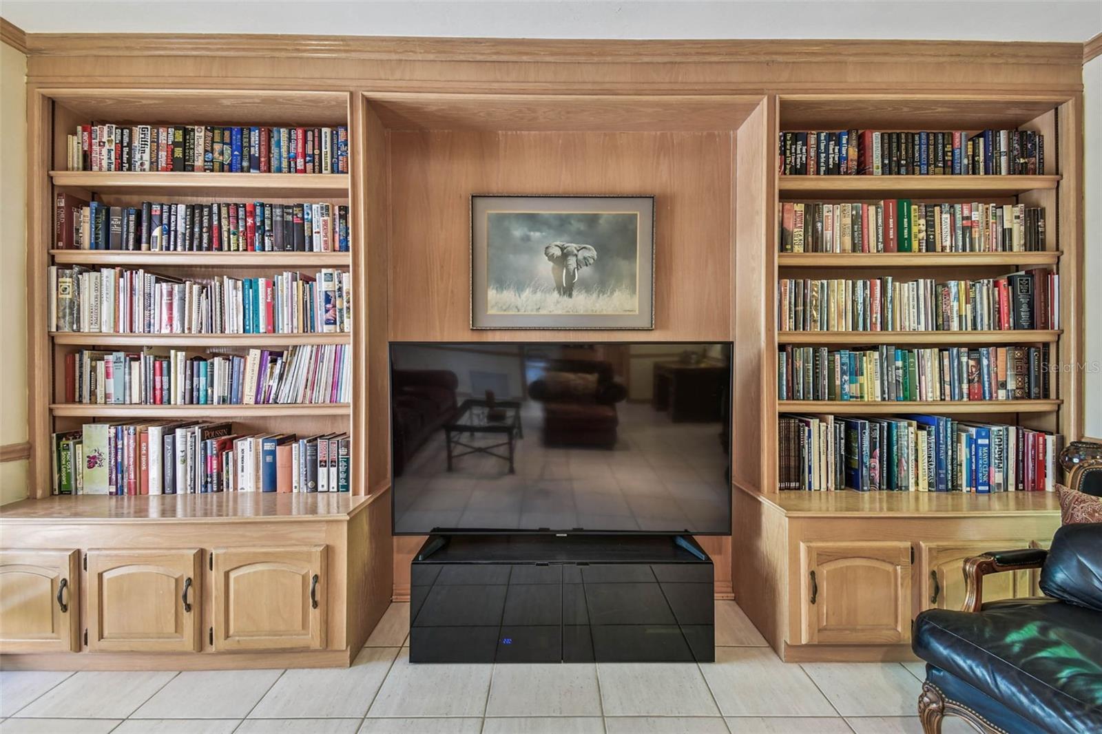 Fabulous built-in bookcases in family room.