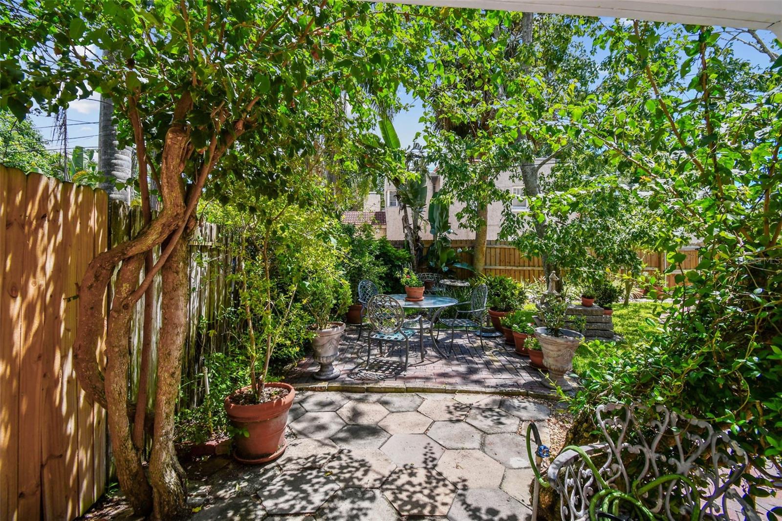 Shady and private area of backyard
