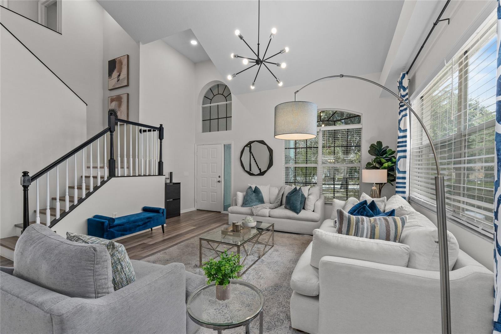 Amazing living room space with vaulted ceiling