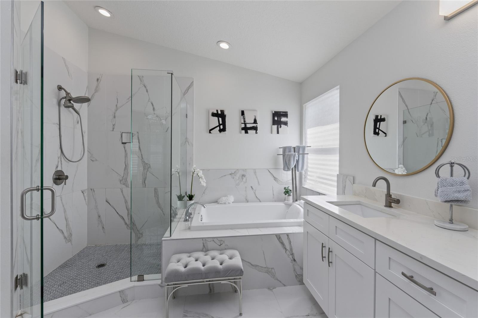 Gorgeous Tile, updated fixtures, lots of storage space