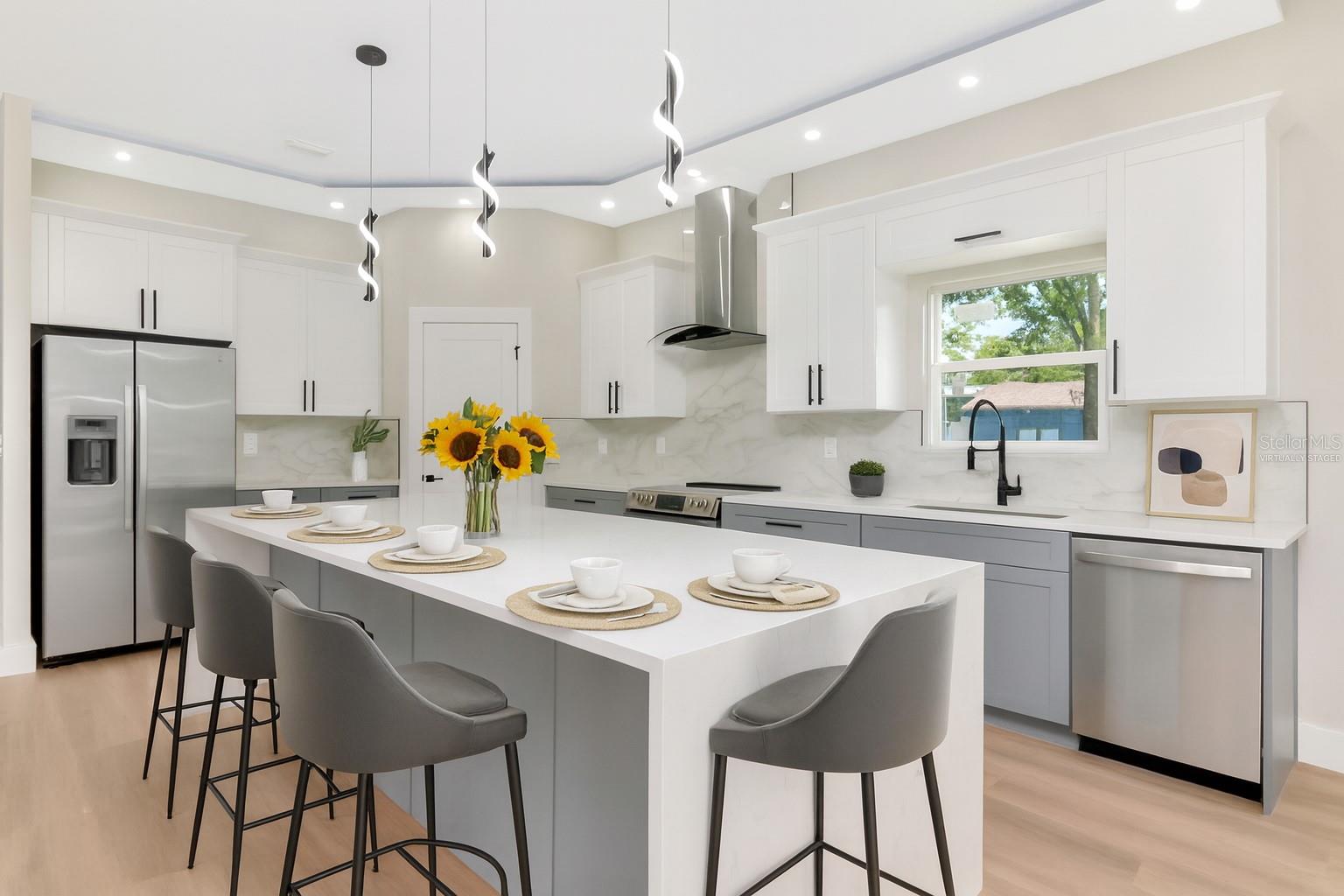 Virtually staged kitchen.