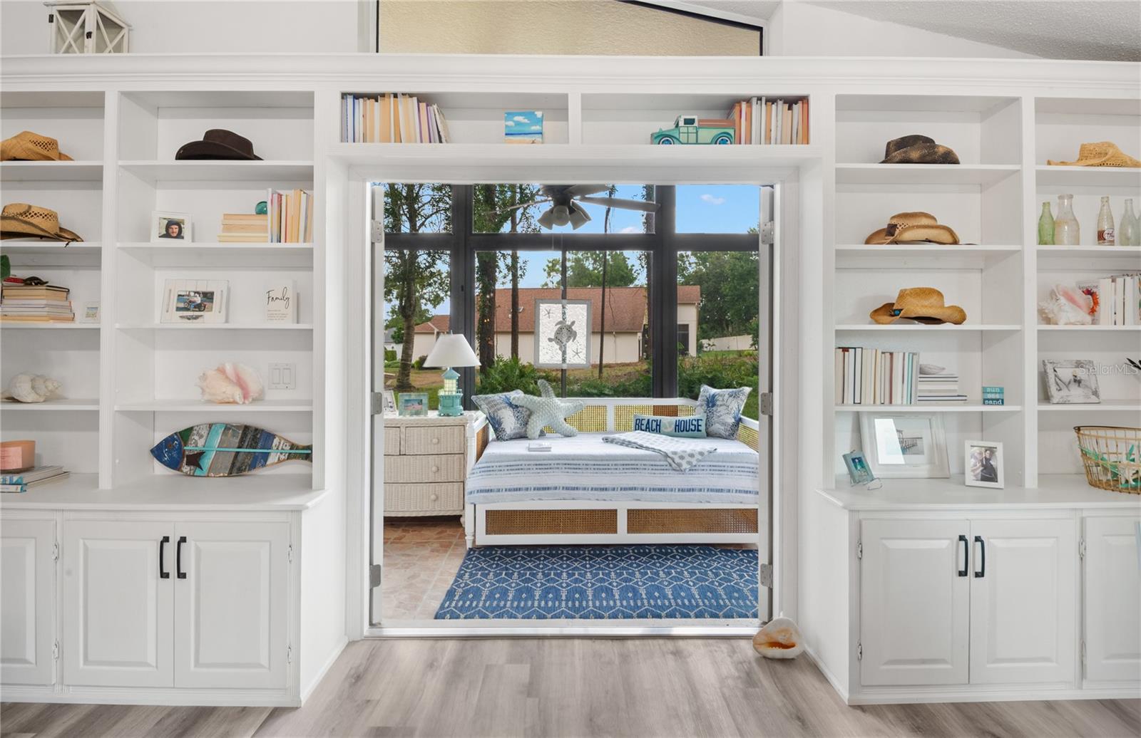 Living Room Built Ins - French Doors - Florida Room