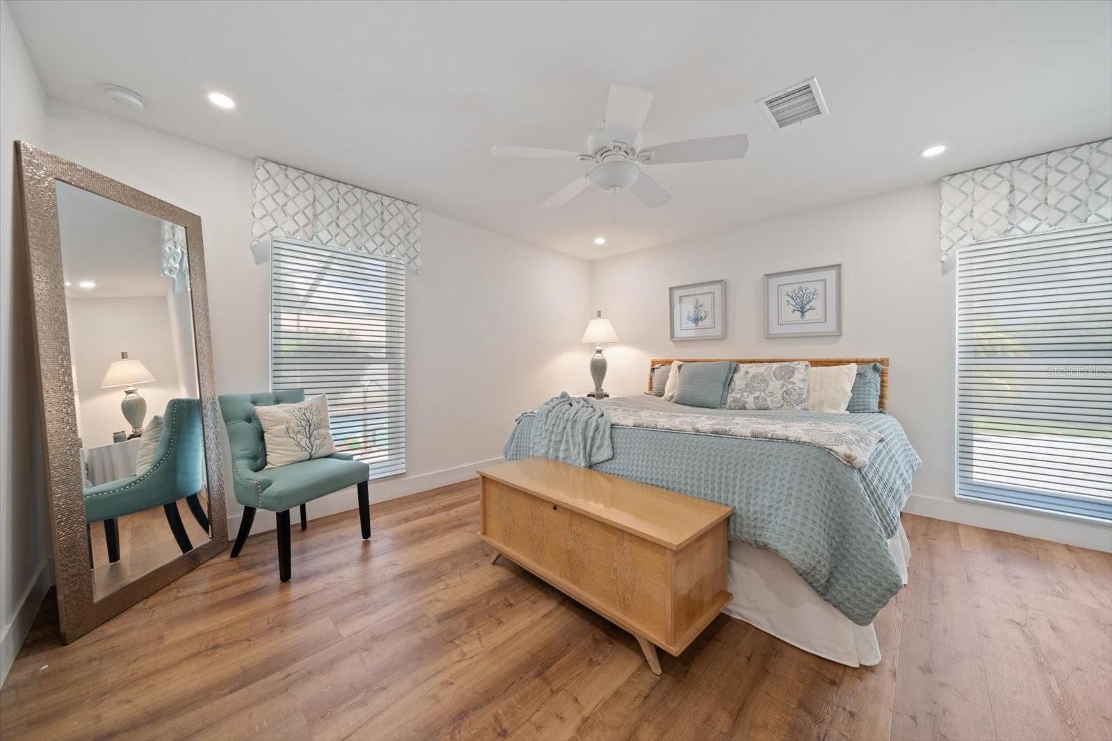 Primary bedroom is lovely and private!