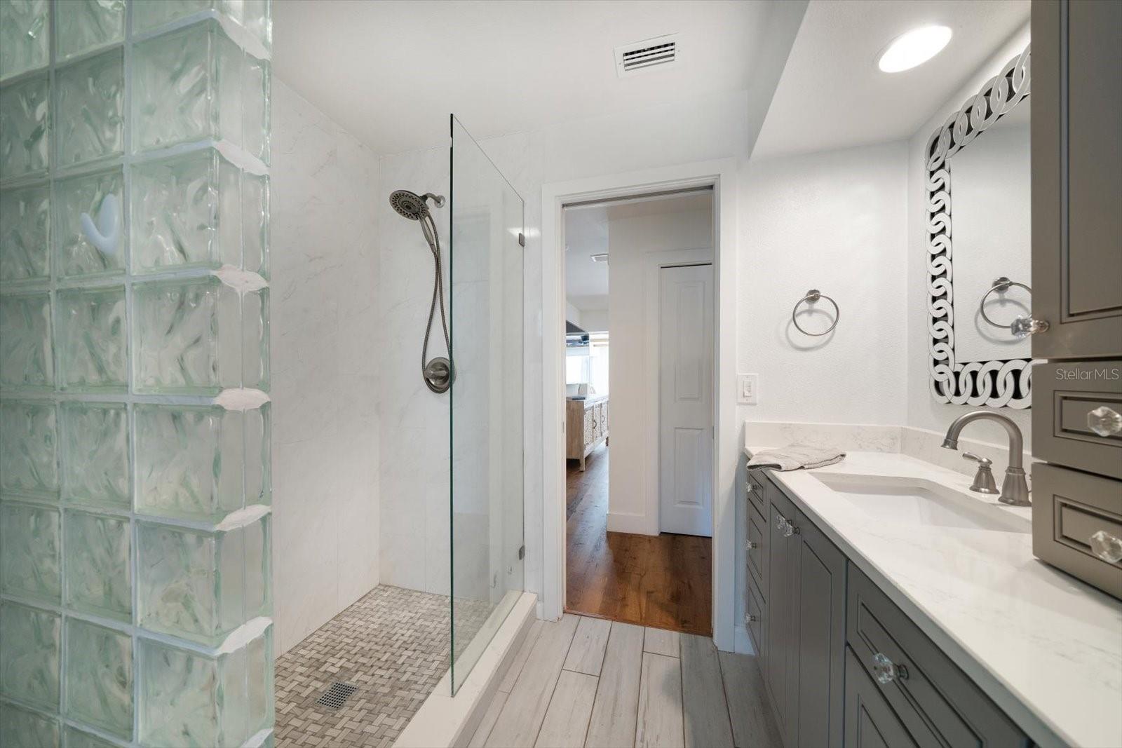 Walk in shower in second bath.
