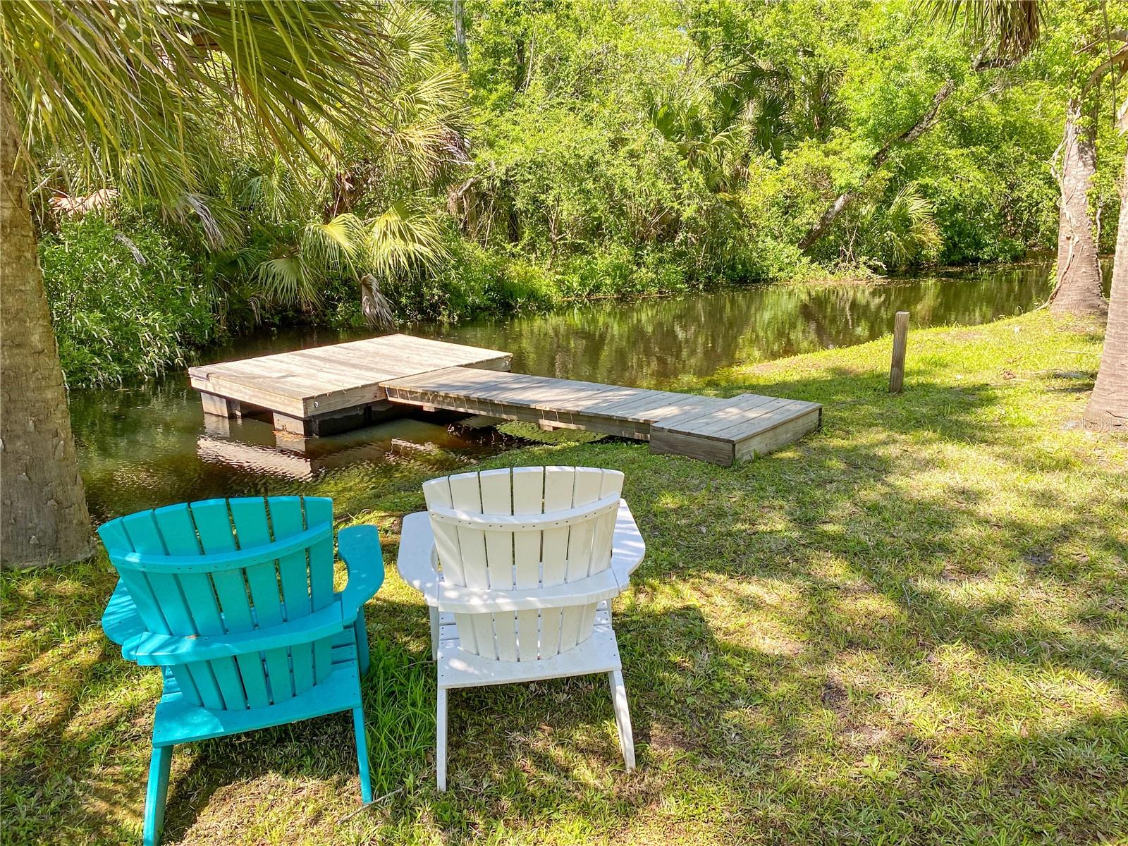 Dock for fishing and kayak launch on Cotee River