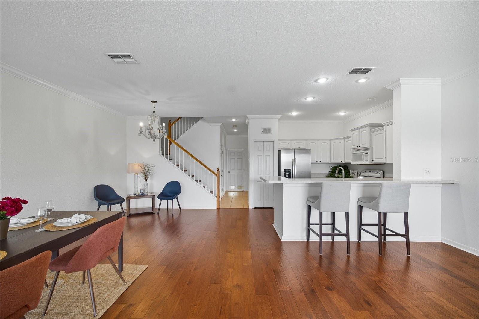 Kitchen, living and dining areas