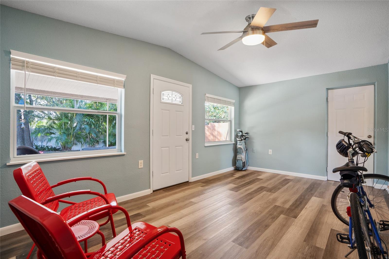 Family room leads to backyard.