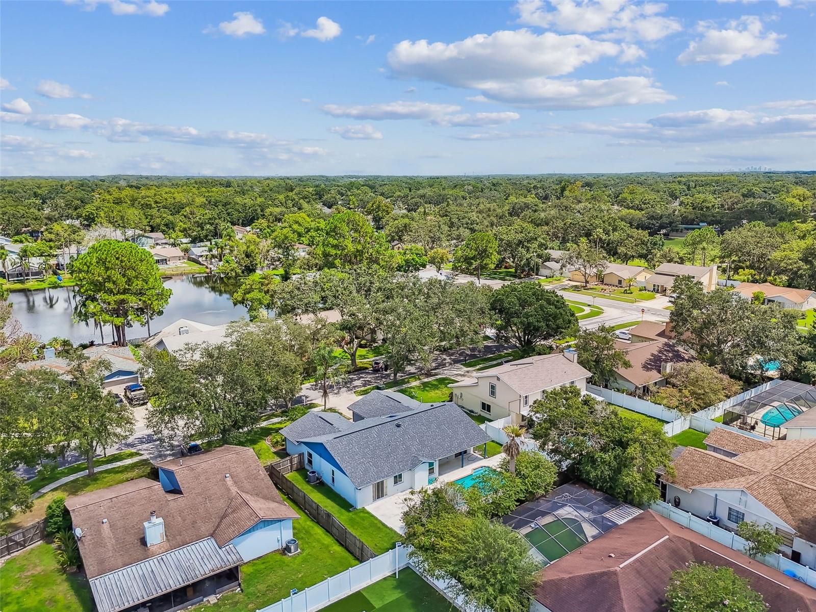 Aerial view of the backyard/neighborhood