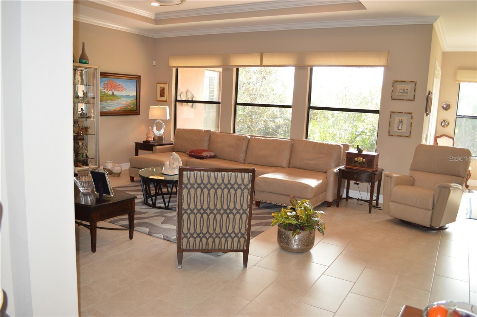 Living room view.  High ceilings.