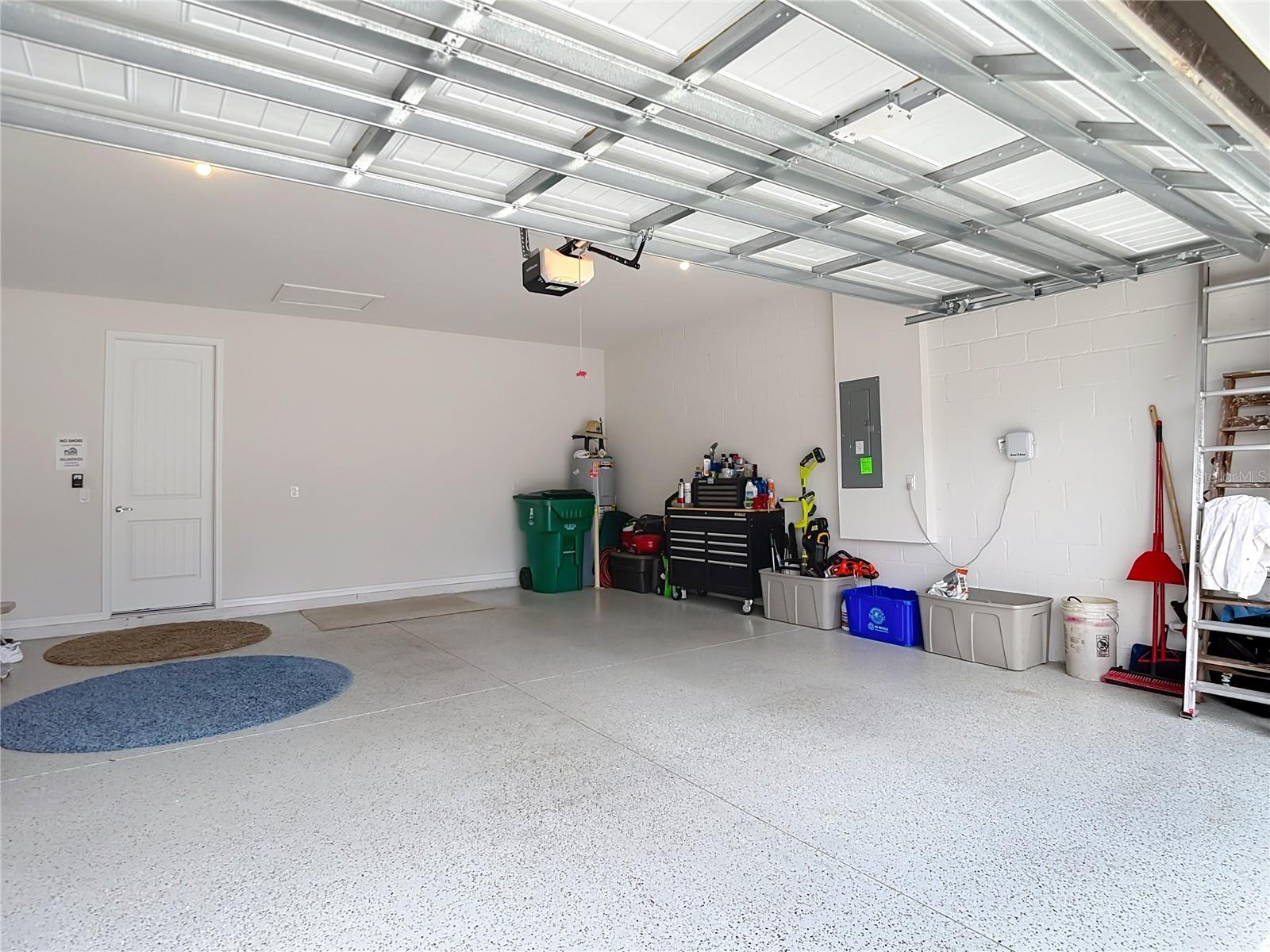 2 car garage with epoxy flooring