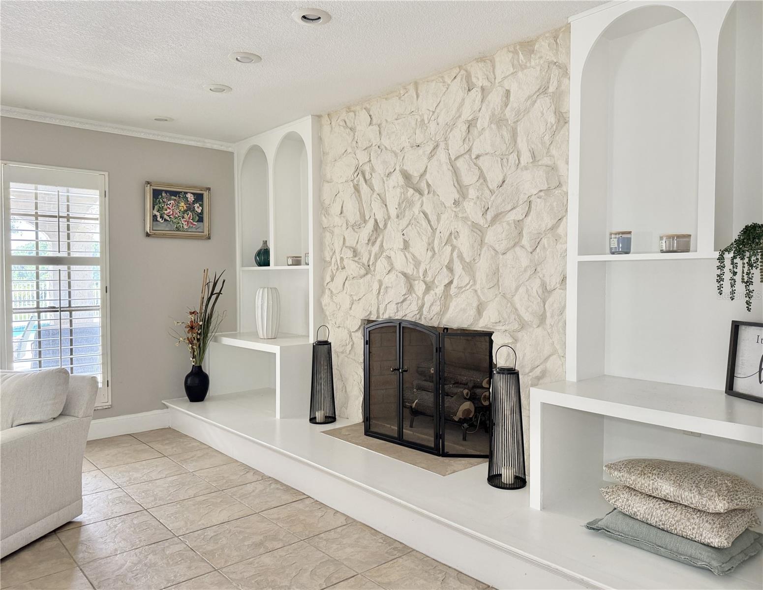 Fireplace and Built-In Shelving