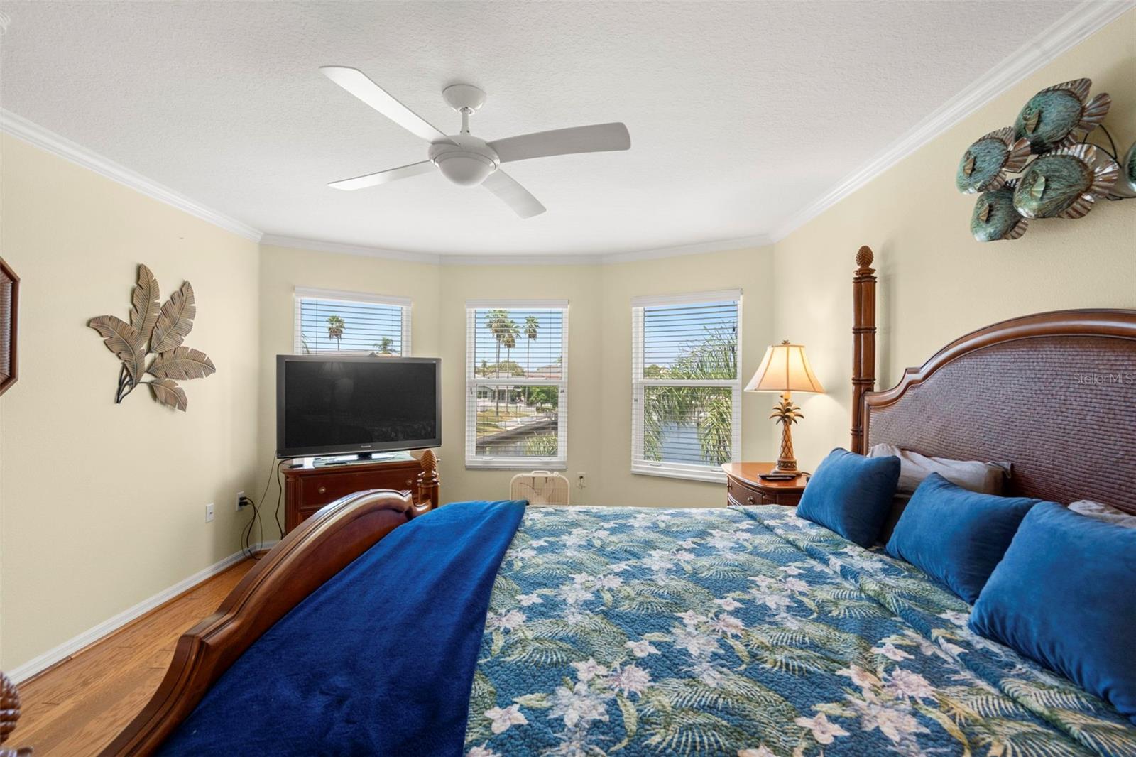 Primary bedroom top floor with bay windows