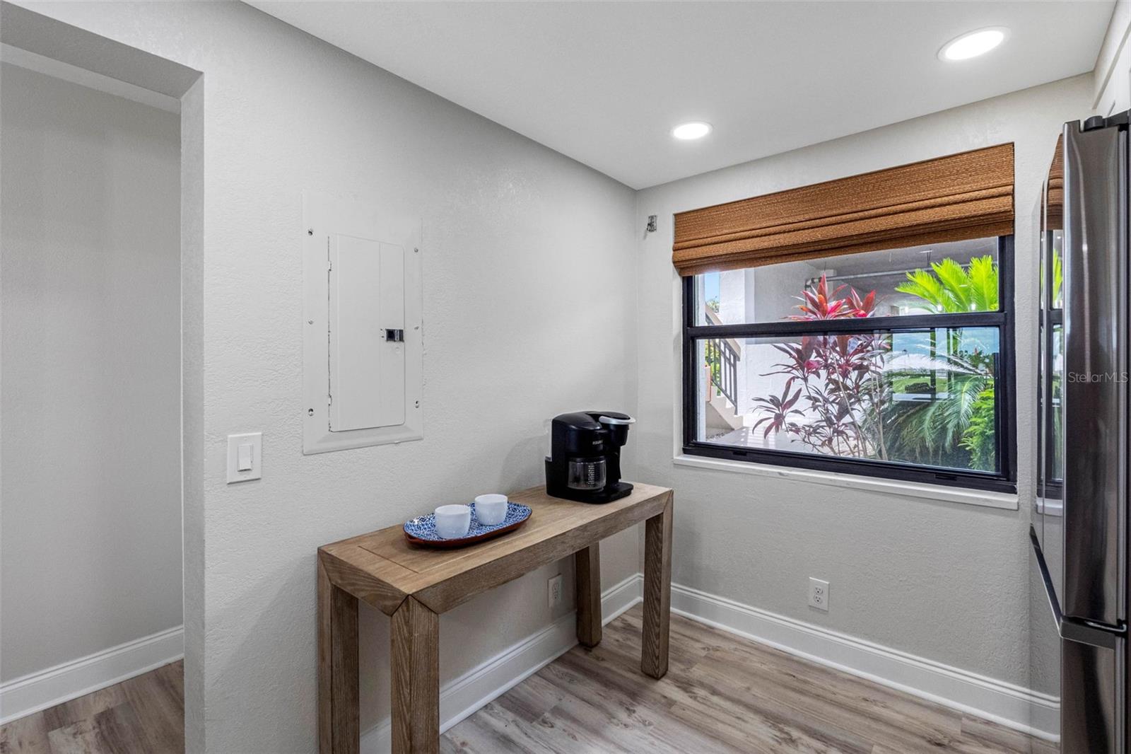 Space for a Breakfast Table, Coffee Bar, or Modern Kitchen Hutch