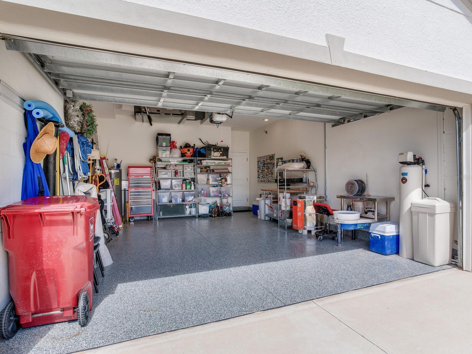 2 car garage with new epoxy floor finish