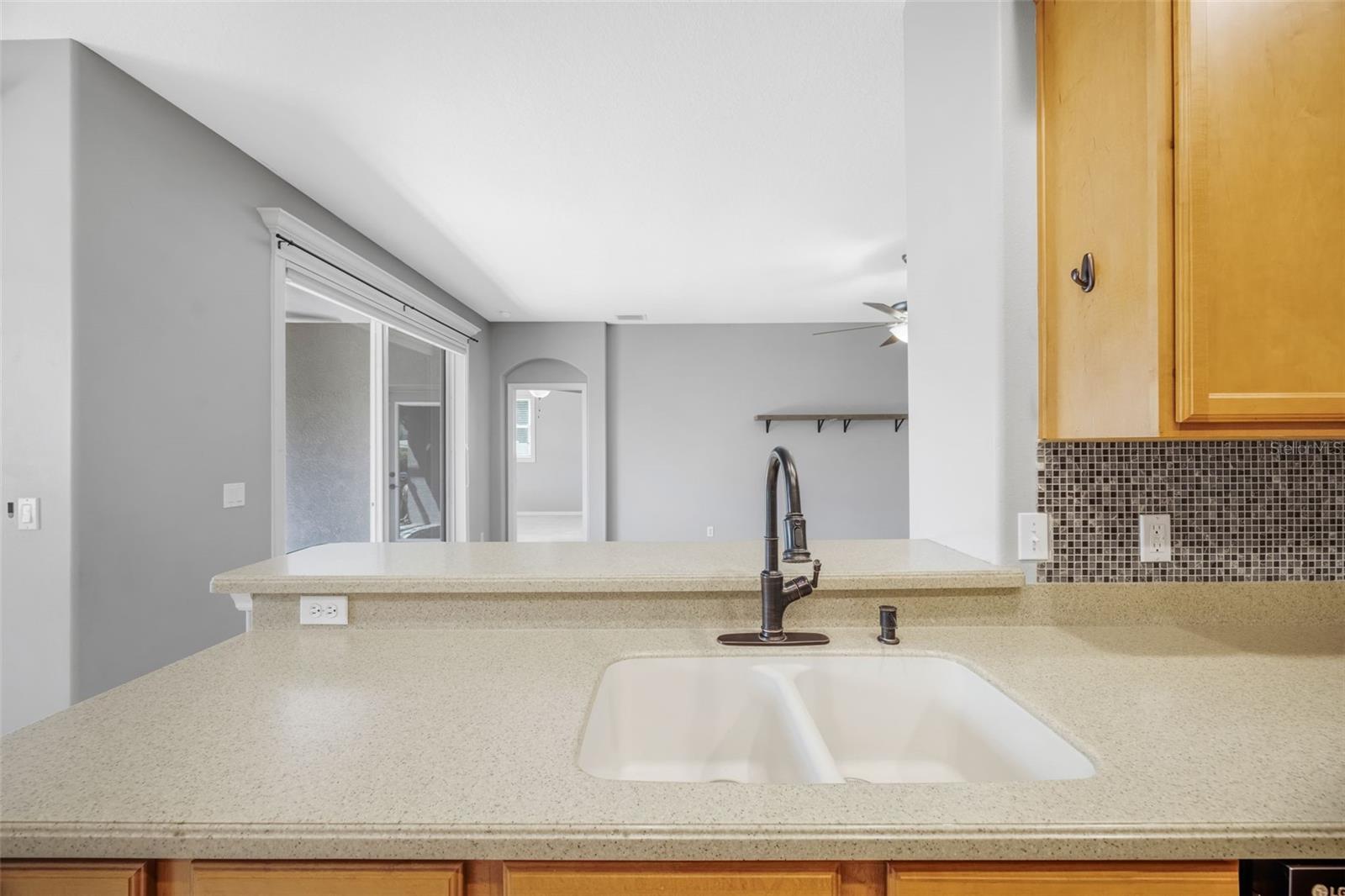 view from kitchen to living area