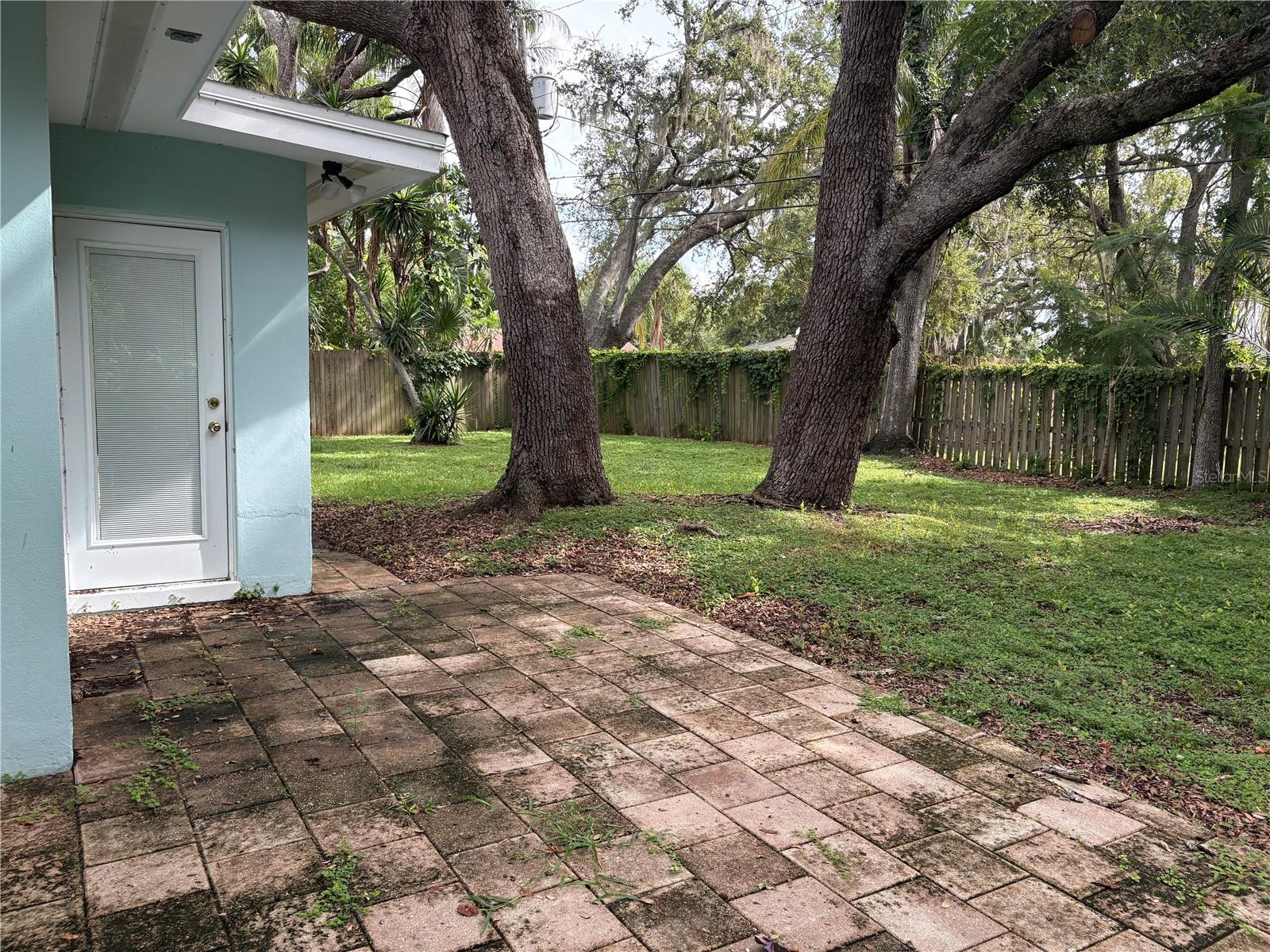 View of fenced in back yard.