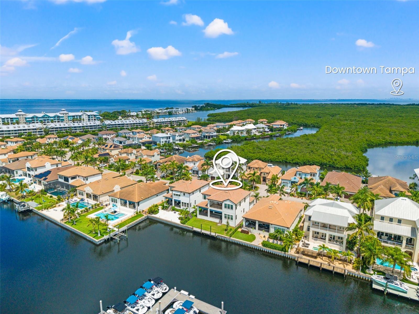 Aerial view of direct gulf/bay access to Downtown Tampa
