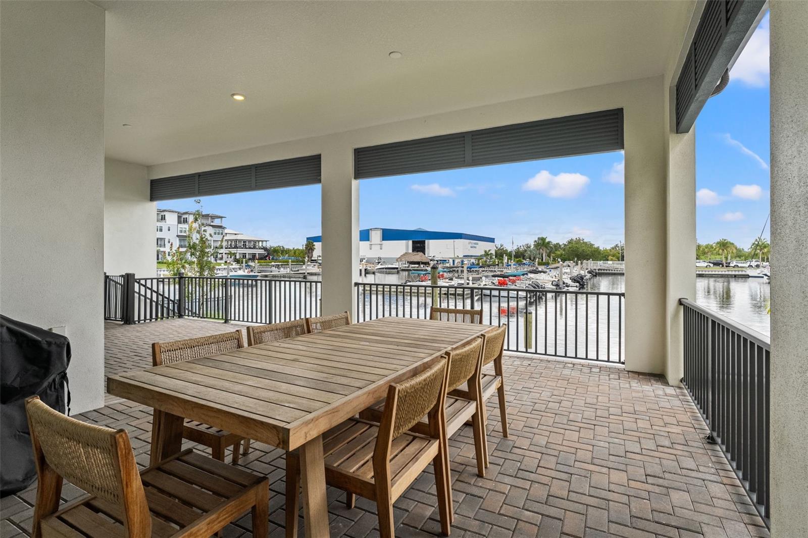 Exterior patio with marina view