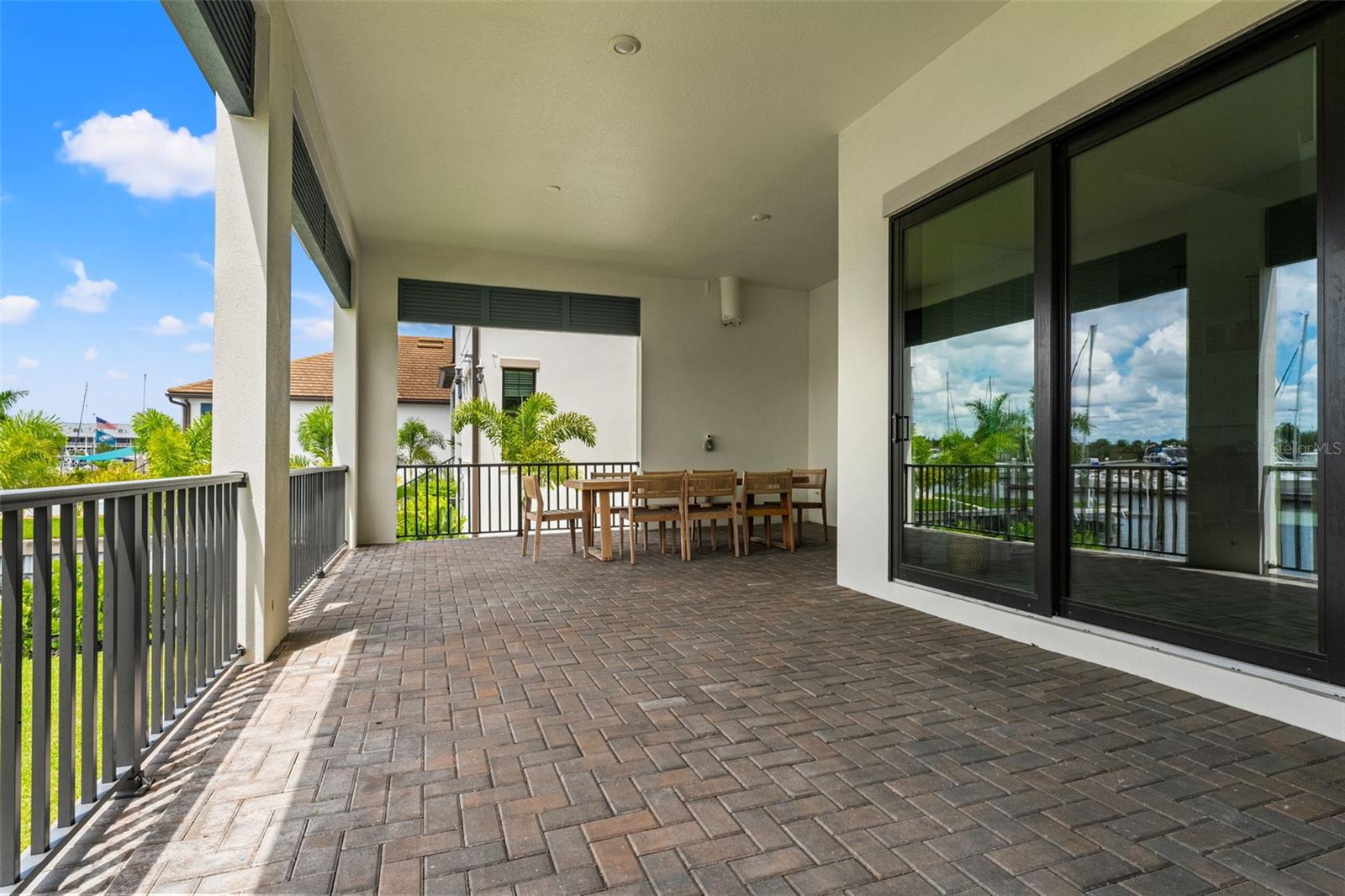 Exterior patio with marina view