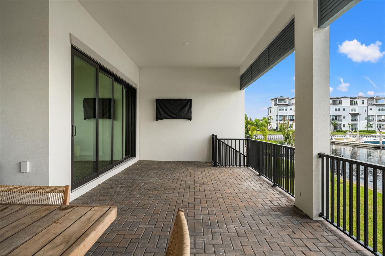 Exterior patio with marina view