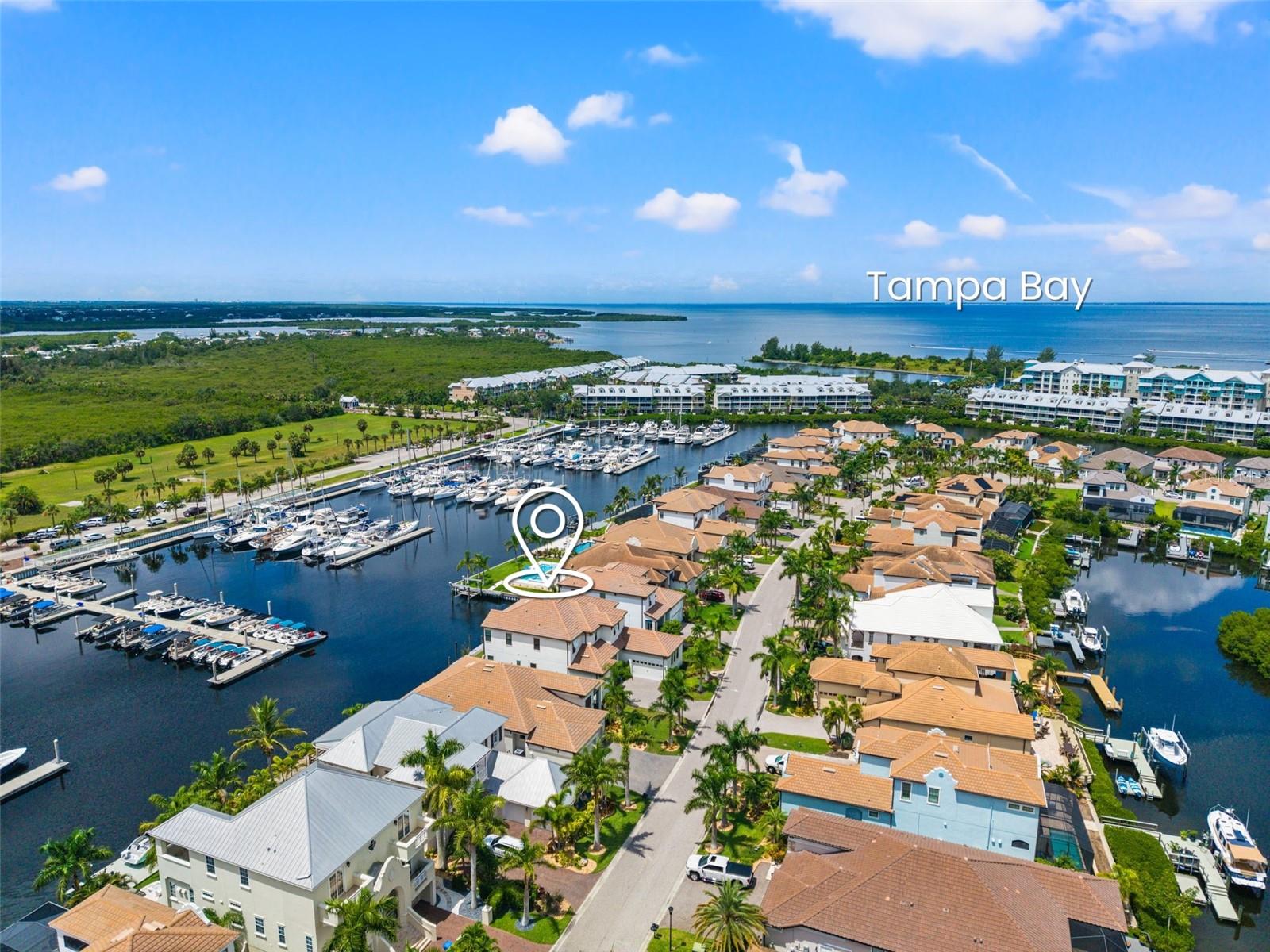 Aerial with direct bay/gulf access to Tampa