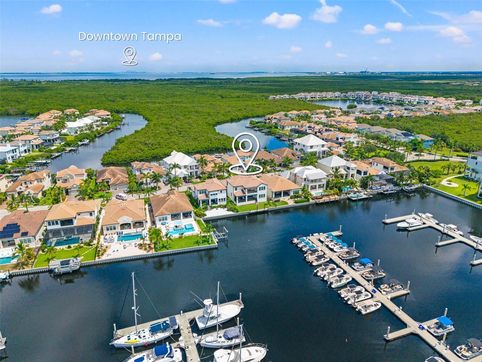 Aerial with direct bay/gulf access to Tampa