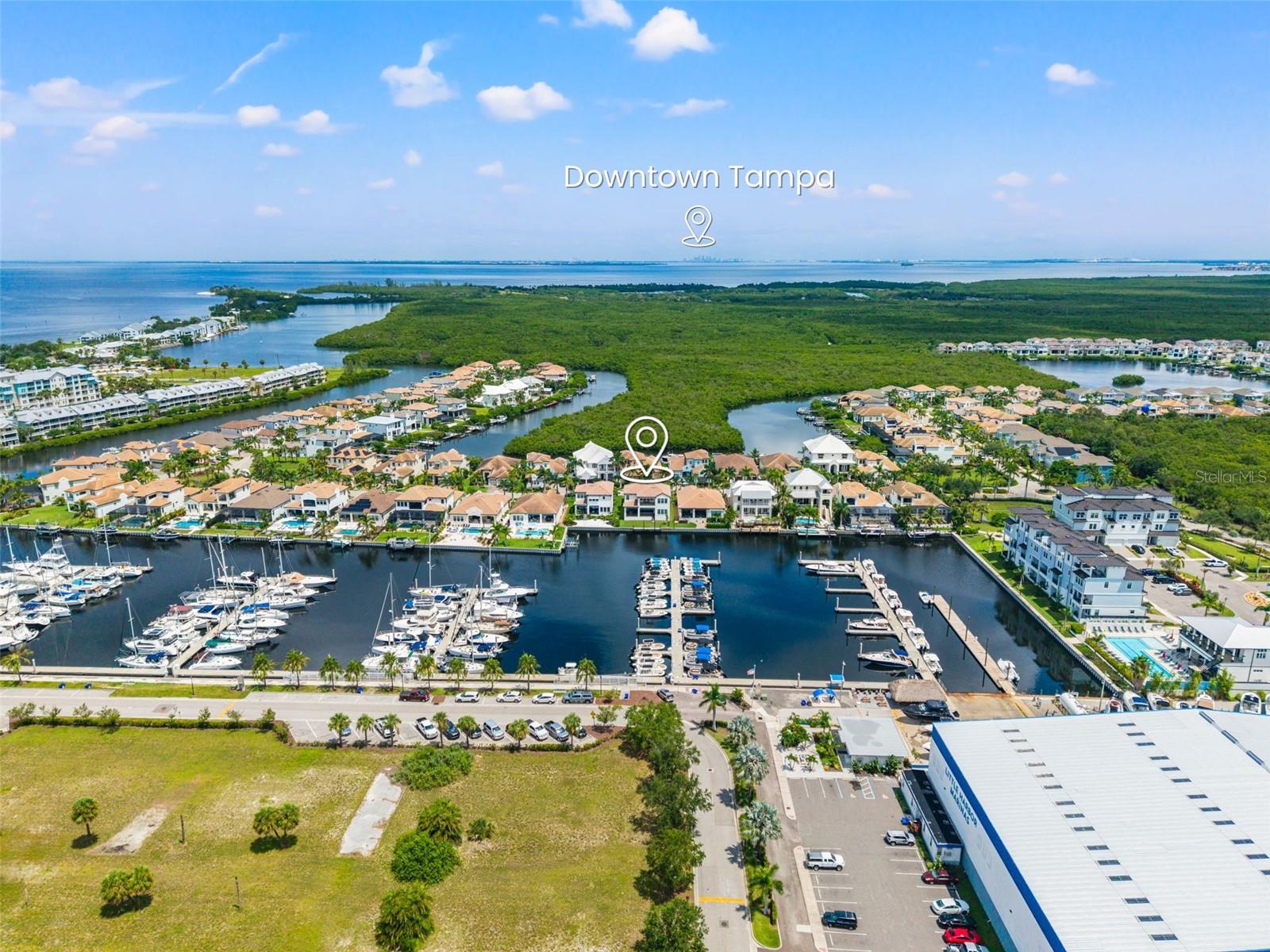Aerial with direct bay/gulf access to Tampa