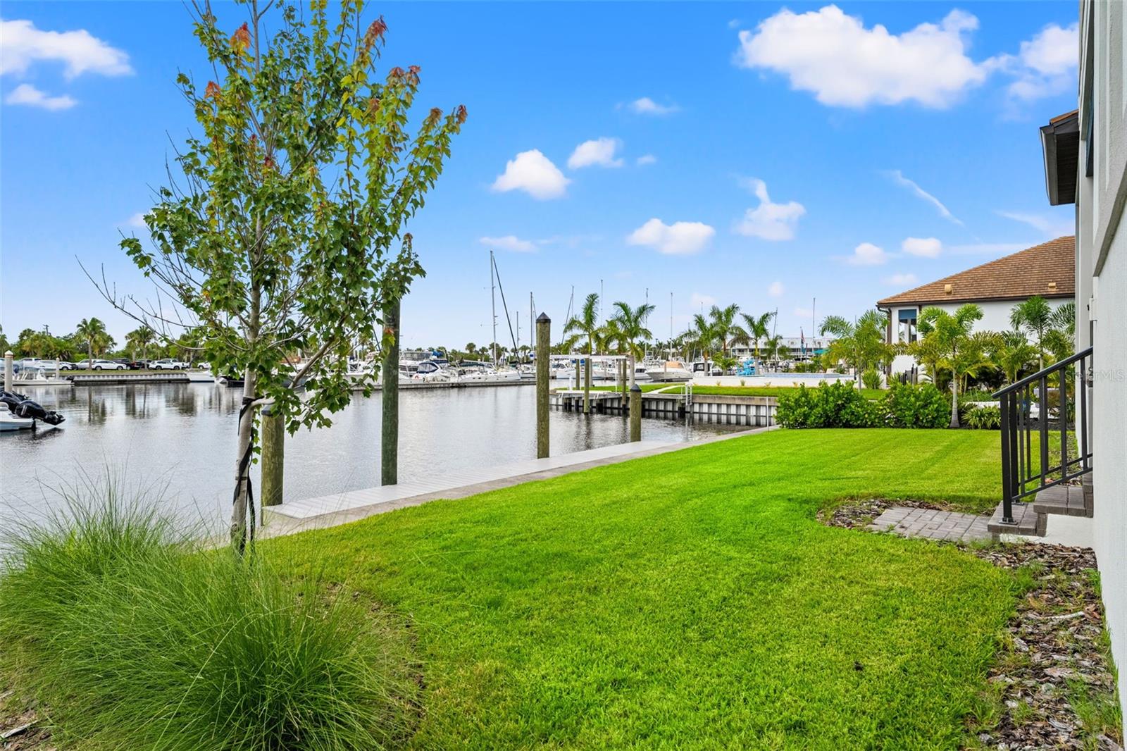 Waterfront backyard with dock