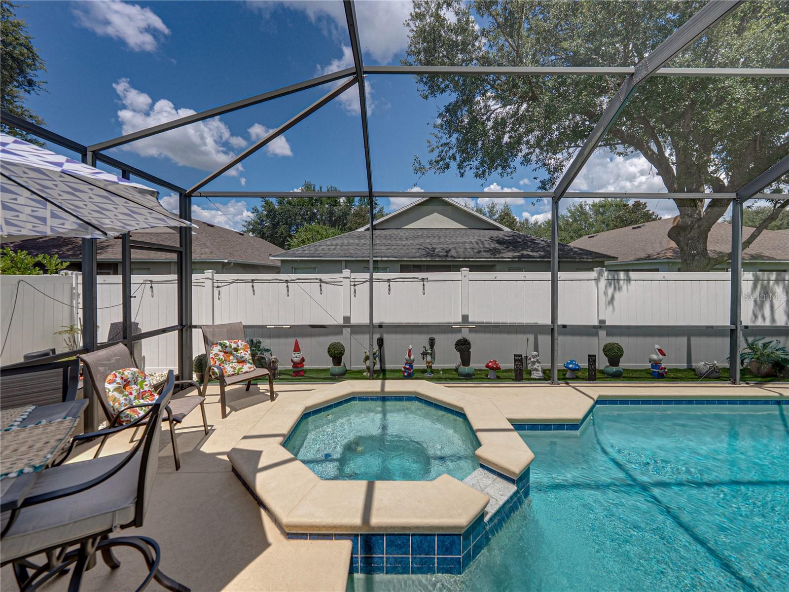 Screened-in pool with spa