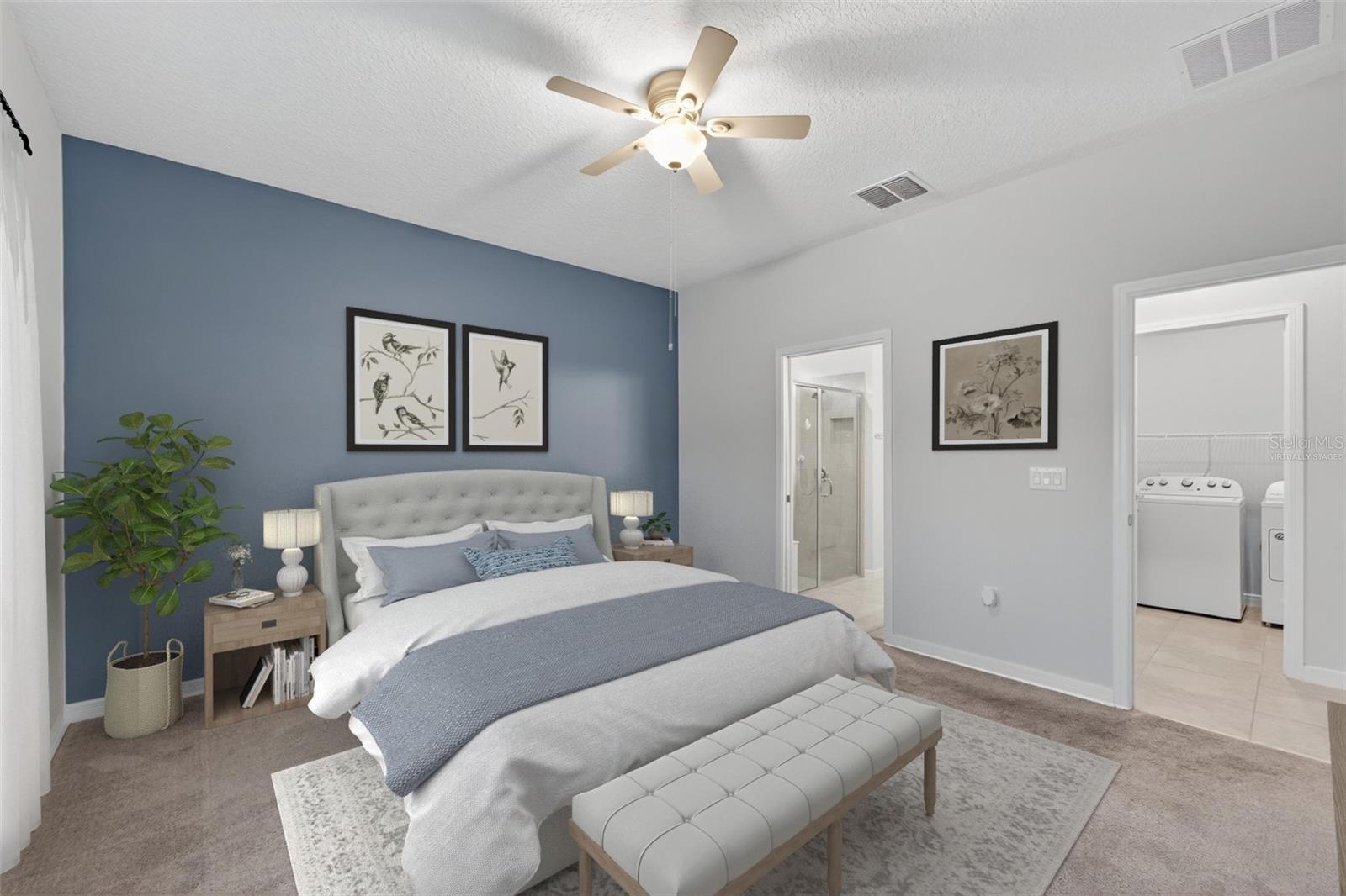 virtually staged primary bedroom