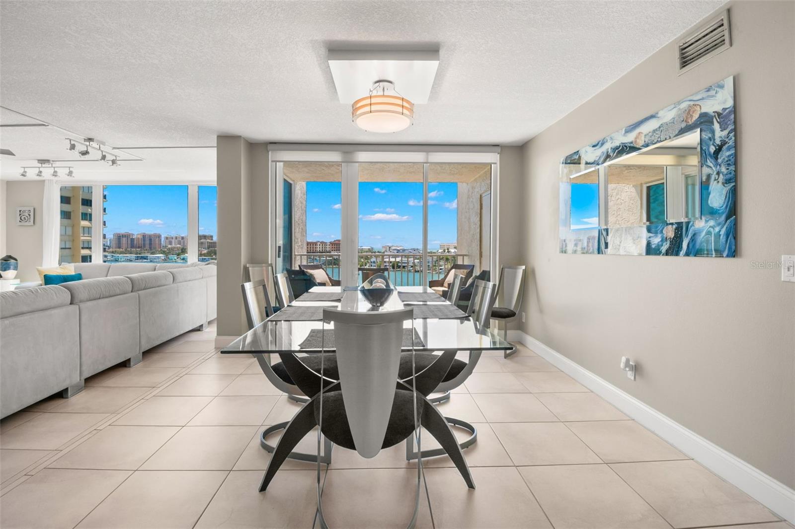 Dining area with water views