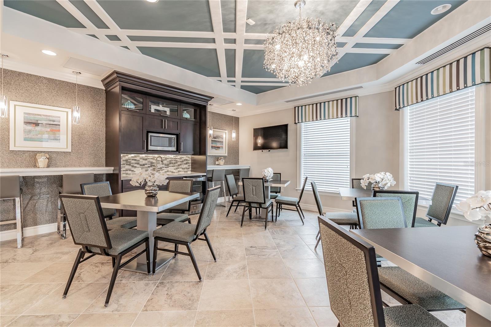 Clubhouse with tables and chairs