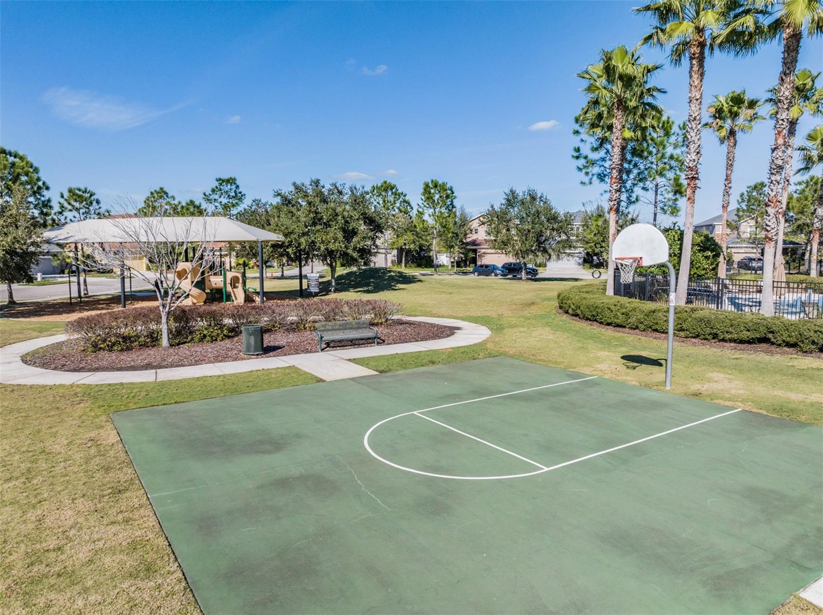 Shoot hoops at the basketball hoops scattered throughout the property