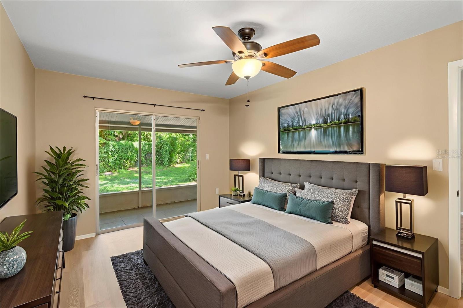 Virtually staged primary bedroom