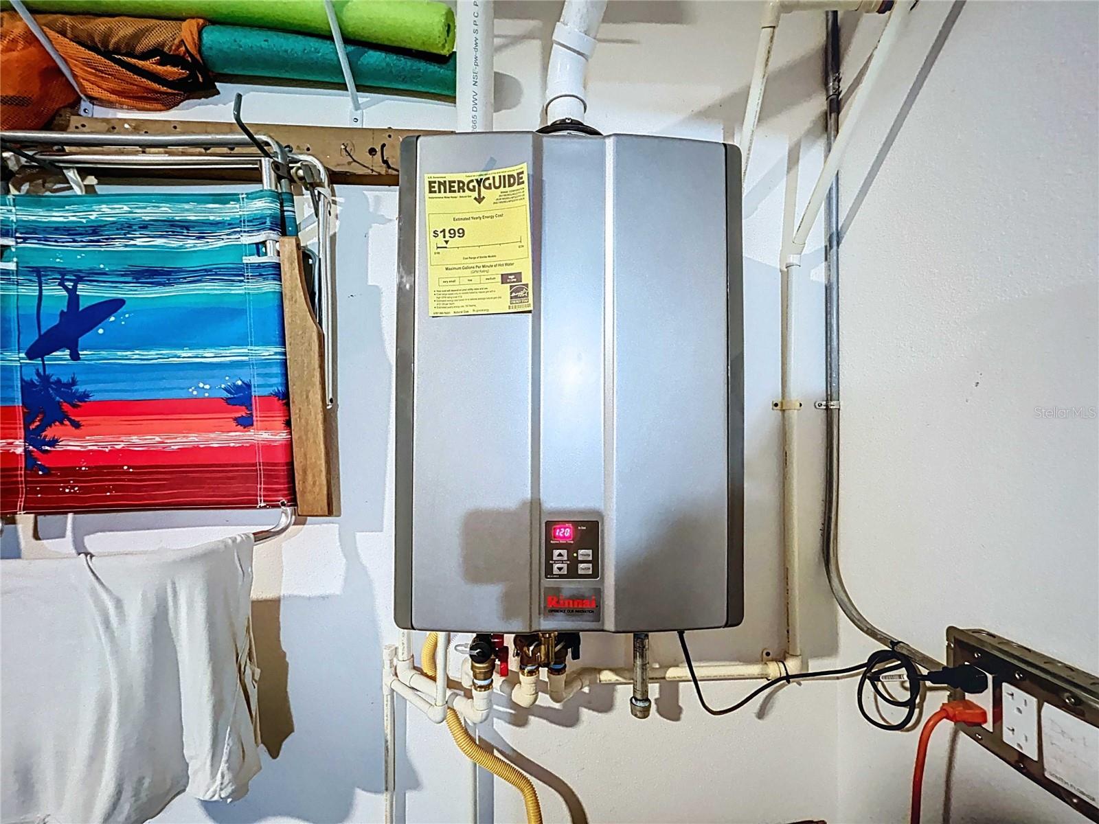 Gas fired tankless water heater in garage