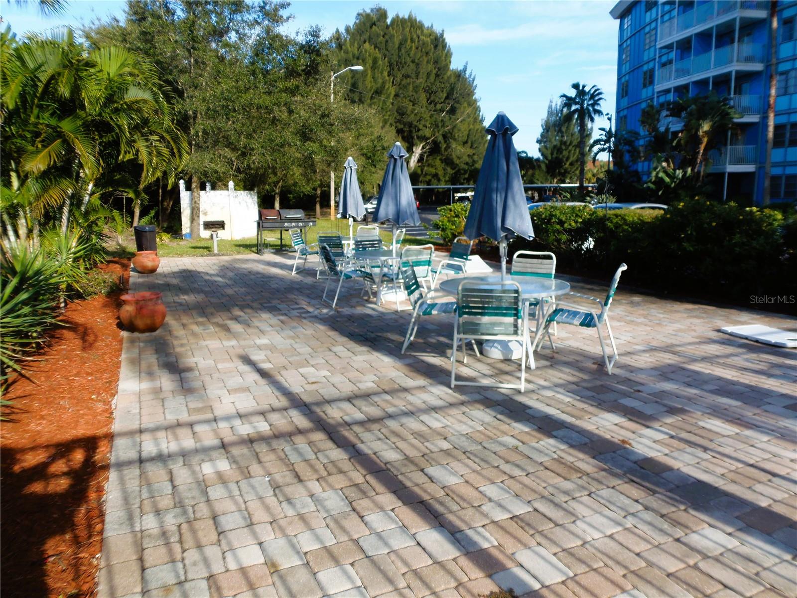 Picnic area by pool and grills