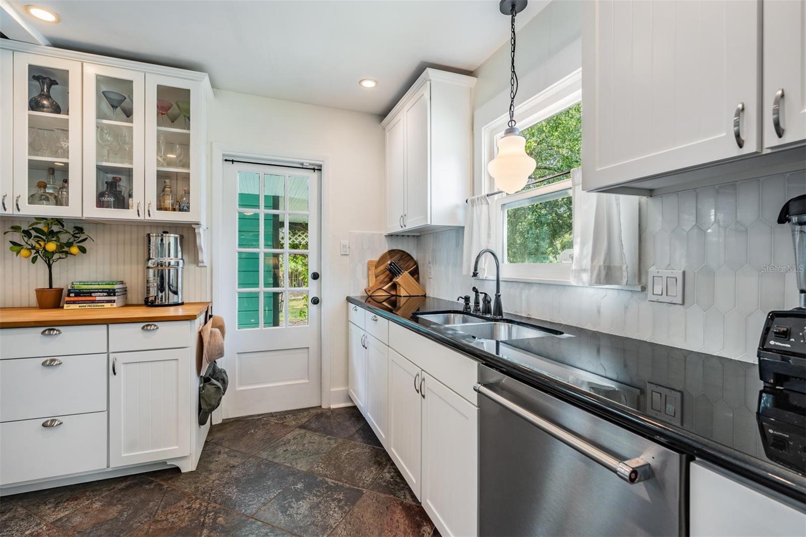 Kitchen with French door to the back yard