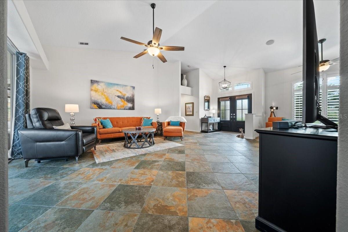 Expansive great room with tile flooring