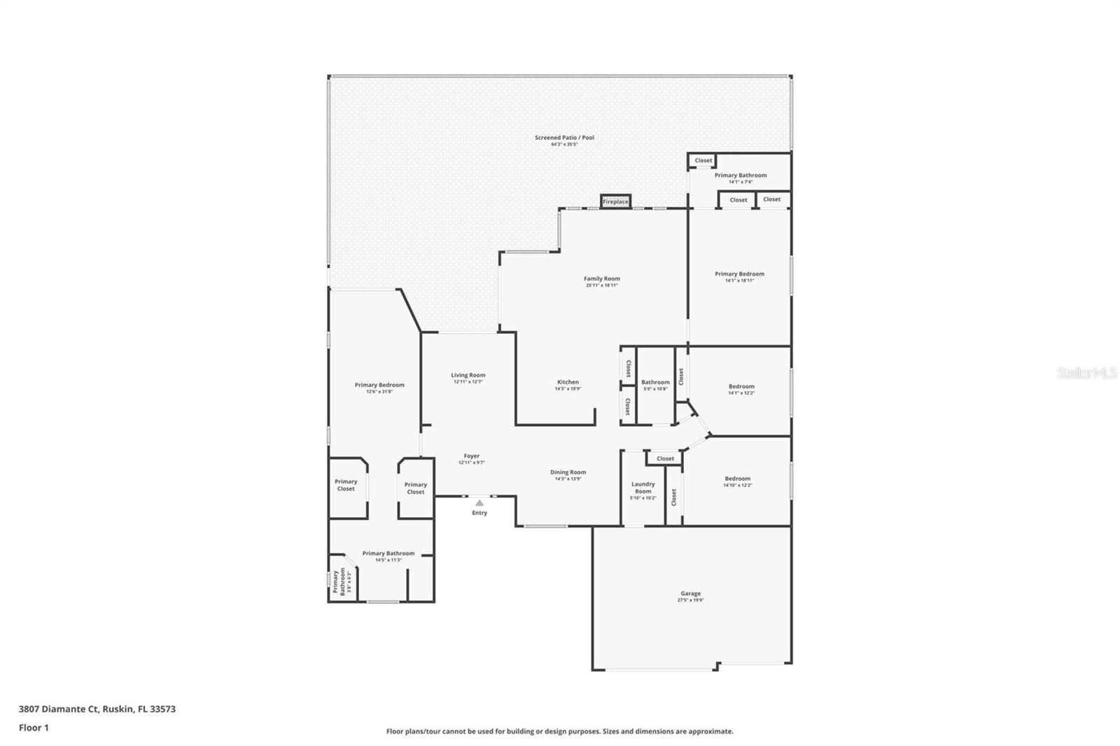 The home's floor plan with measurements of each room and space.