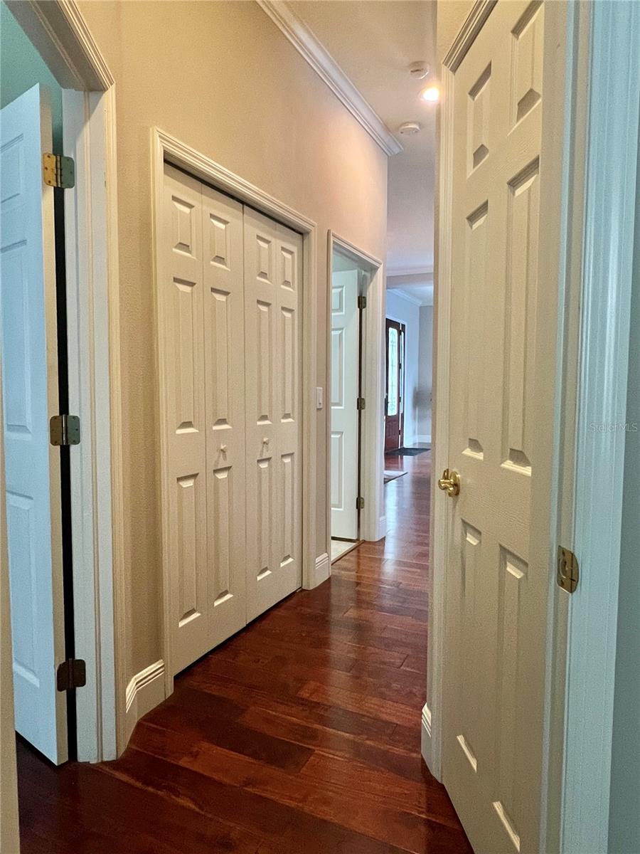 In the hallway outside of bedroom 3 and 4, there are two closets for extra storage space.  Lots of storage in this house!