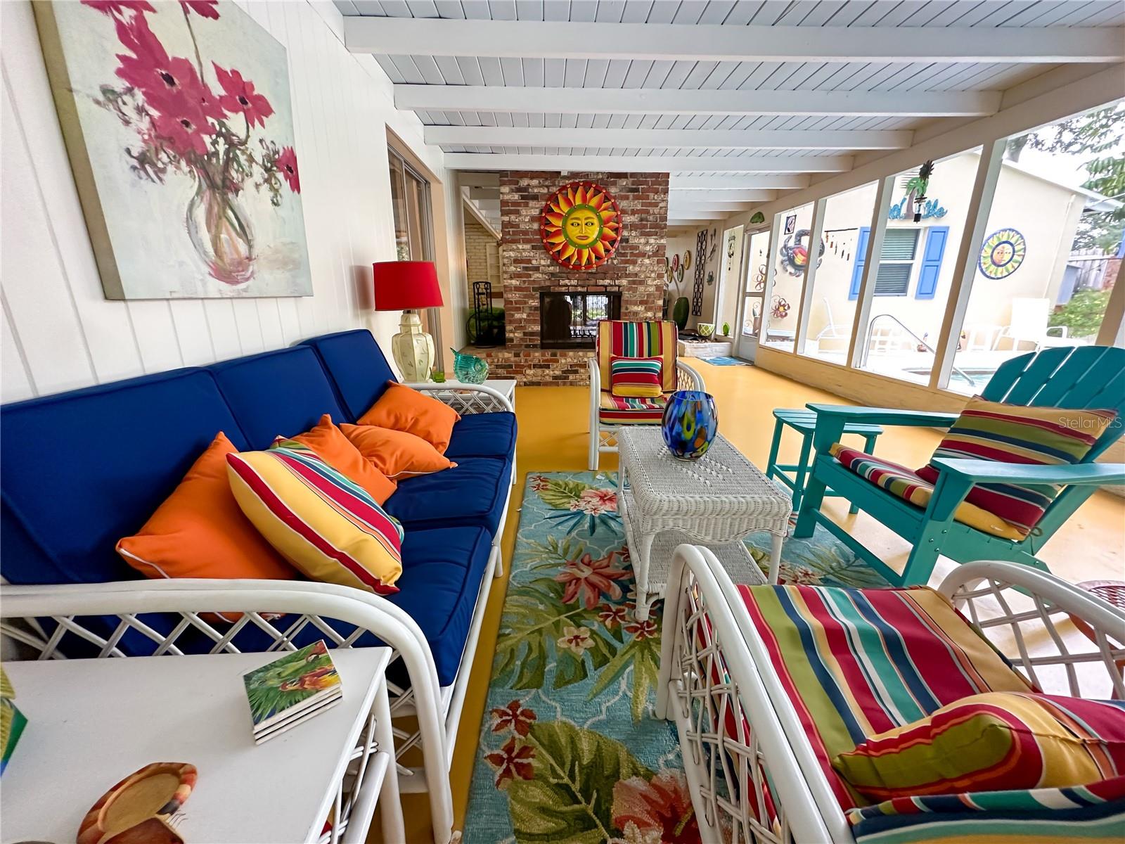 Back patio oasis with fireplace